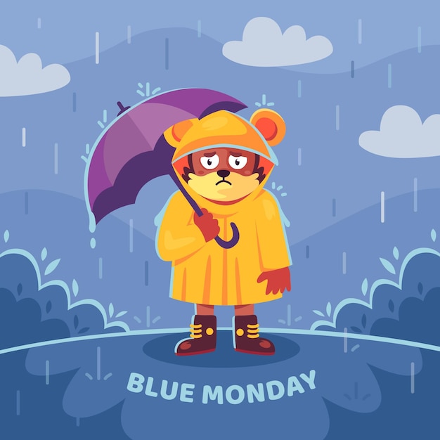 Free vector sad character on blue monday