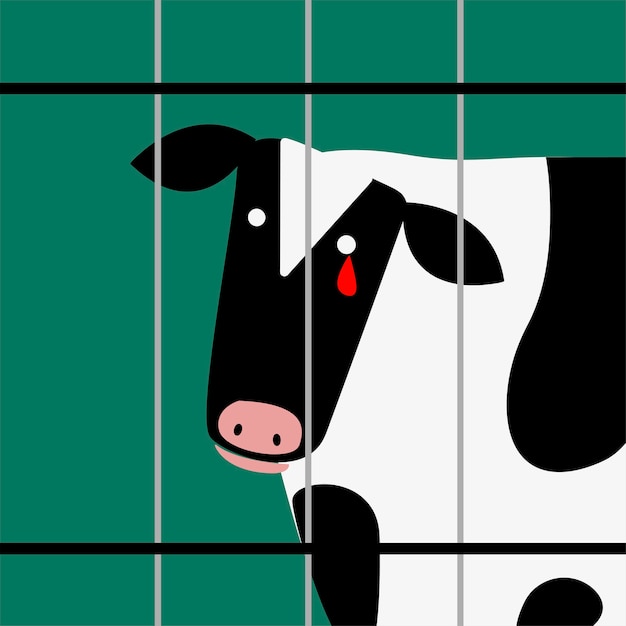 Sad Cow in Captivity Crying Blood – Vector Templates