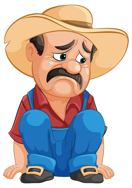 Free vector sad cowboy in thoughtful pose