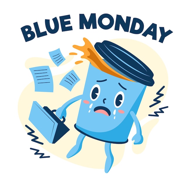 Sad cup of coffee on blue monday