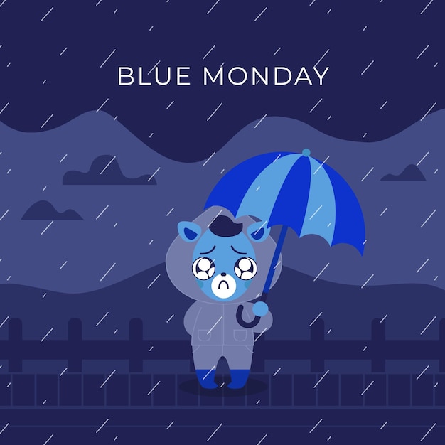 sad cute animal on blue monday