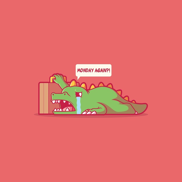 Sad Dino going to work vector illustration Depression motivation work vector illustration