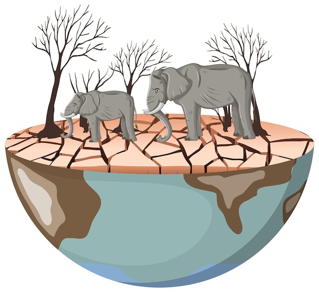 Бесплатное векторное изображение Печальный слон на вырубленной земле