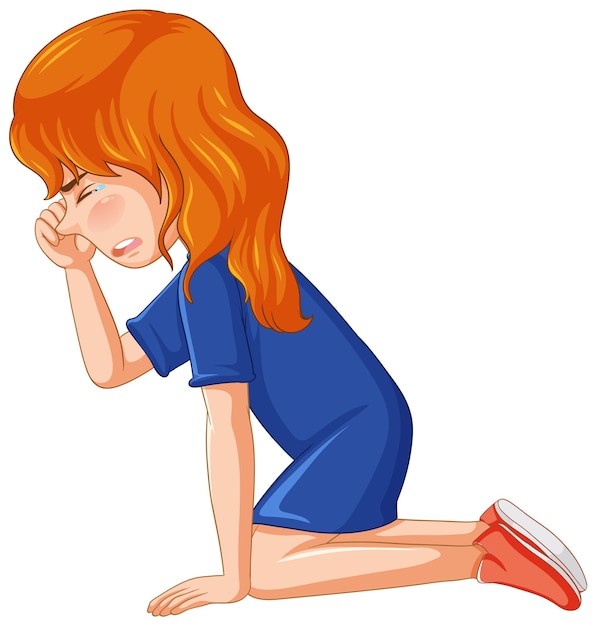 Free vector sad girl crying cartoon character