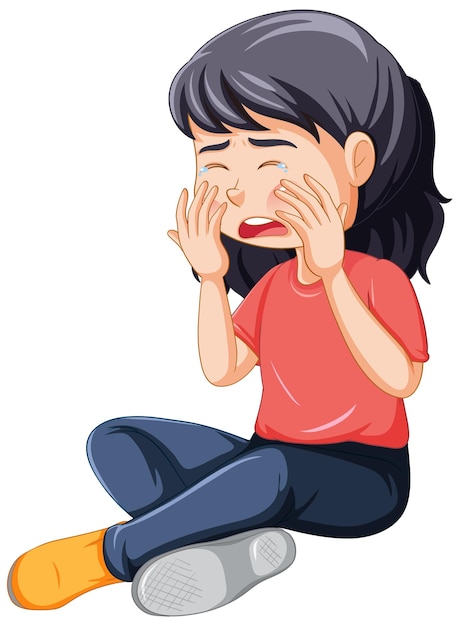 Free vector sad girl crying with face expression