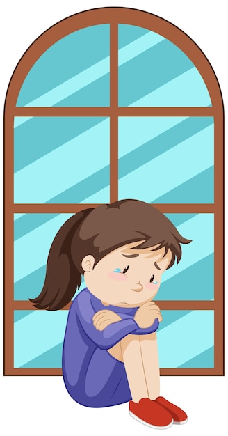 Free vector sad girl simple cartoon character