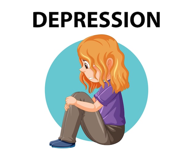 Free vector sad girl sitting and crying a vector illustration