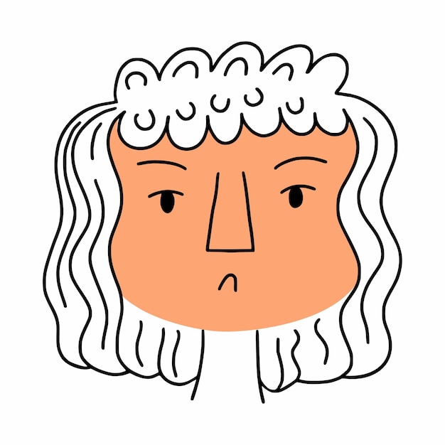 悲しい女の子白い背景の上の女性の顔ベクトル落書きイラストかわいいキャラクター人間の感情憤慨 プレミアムベクター