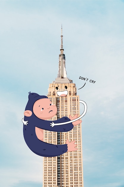 Sad gorilla holding on to the empire state building