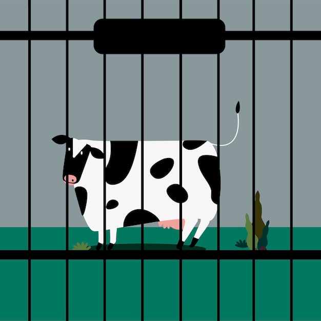 Free vector sad livestock cow in captivity