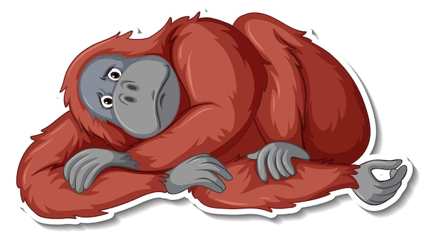 Vettore gratuito adesivo cartone animato animale orangutan triste