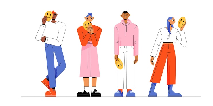무료 Vector 슬픈 사람들은 웃는 마스크 벡터로 얼굴을 가립니다.