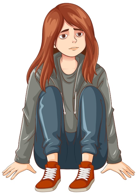 Free vector sad teenage sitting on the floor