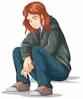 Free vector sad teenage sitting on the floor