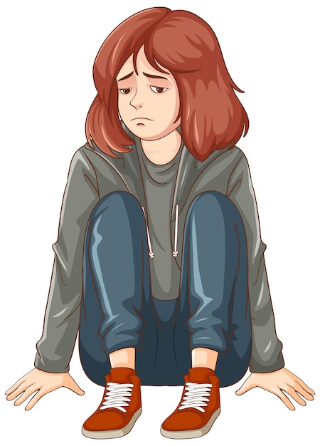Adolescente triste seduto sul pavimento