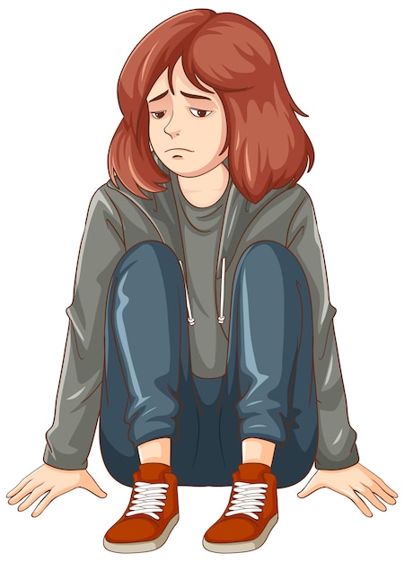 Free vector sad teenage sitting on the floor