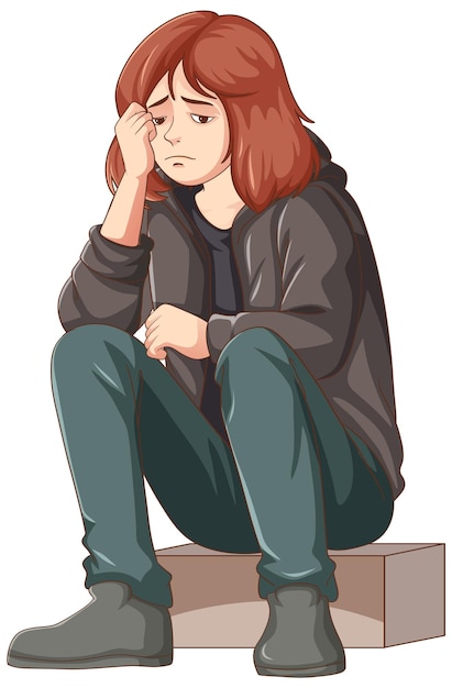 Free vector sad teenage sitting on the floor