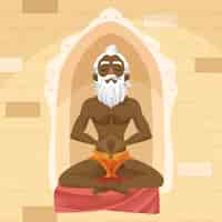 Free vector sadhu guru meditating illustration