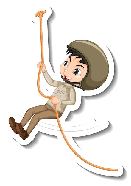 Safari boy hanging on rope cartoon character sticker