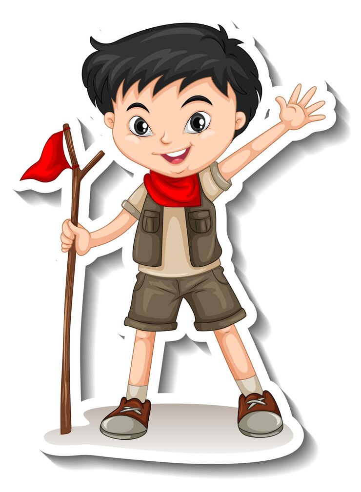 Free Vector safari boy with waving hand pose cartoon character sticker