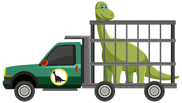 Safari cage car with dinosaur on white background