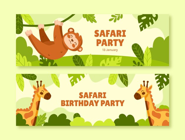 Free vector safari party horizontal banner template