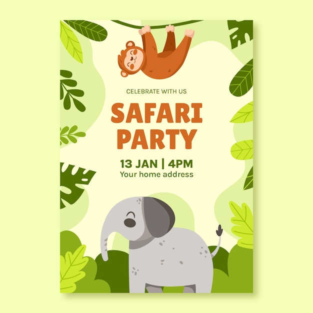 Vettore gratuito modello di invito a una festa safari