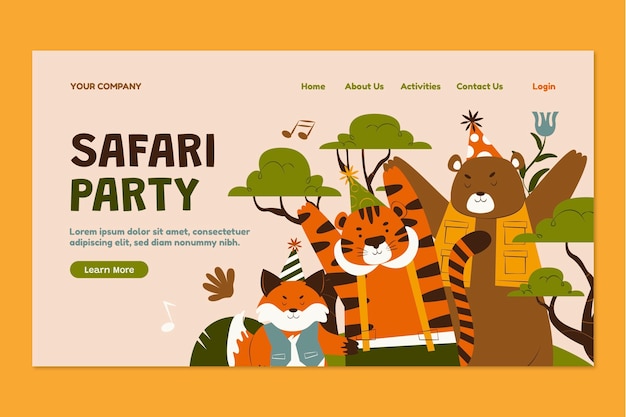 Free vector safari party landing page template