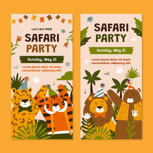 Vettore gratuito modello di banner verticale per feste safari