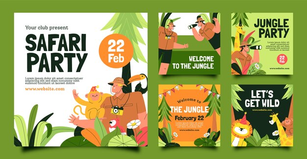 Safari party with wild animals instagram posts collection