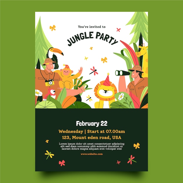 Safari party with wild animals invitation template