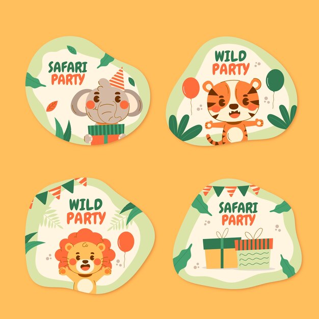 Safari party with wild animals labels collection