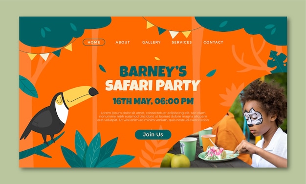 Safari party with wild animals landing page template