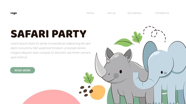 Safari party with wild animals landing page template