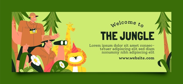 Free vector safari party with wild animals social media cover template