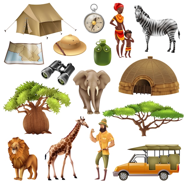 Vettore gratuito safari set icon set