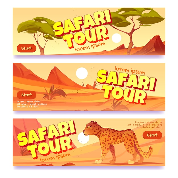 Free vector safari tour realistic illustration banners