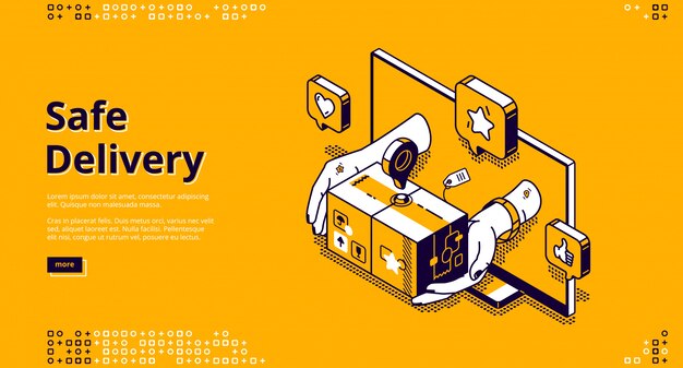 Safe delivery online service isometric landing