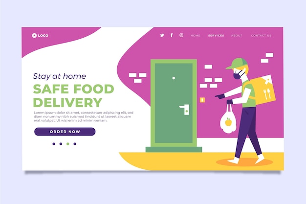 Free vector safe food delivery landing page