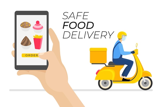 Free vector safe food delivery order and receive