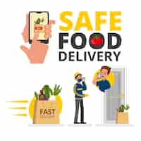 Free vector safe food delivery with smartphone