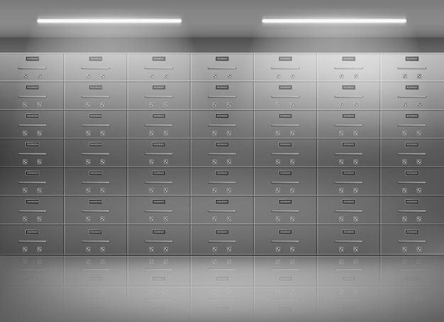 Safety deposit boxes in bank realistic vector