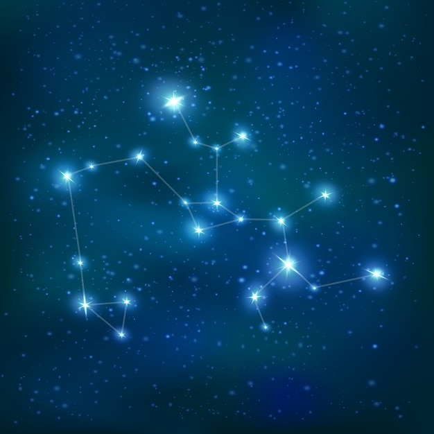 Sagittarius realistic constellation zodiac sign with big and small stars on night sky