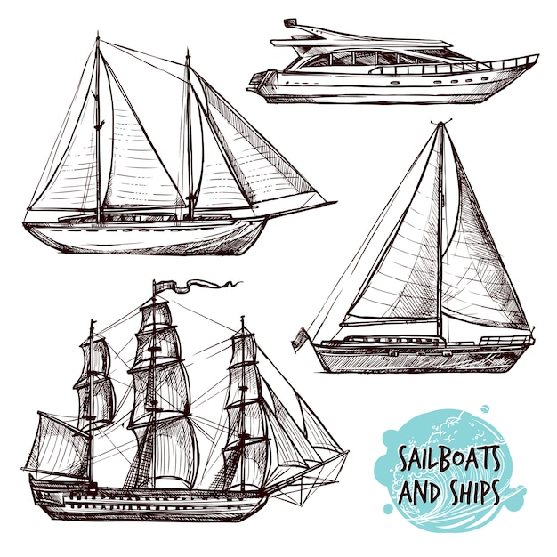 Free vector sail ships set