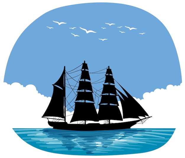 Free vector sailboat silhouettes on the sea