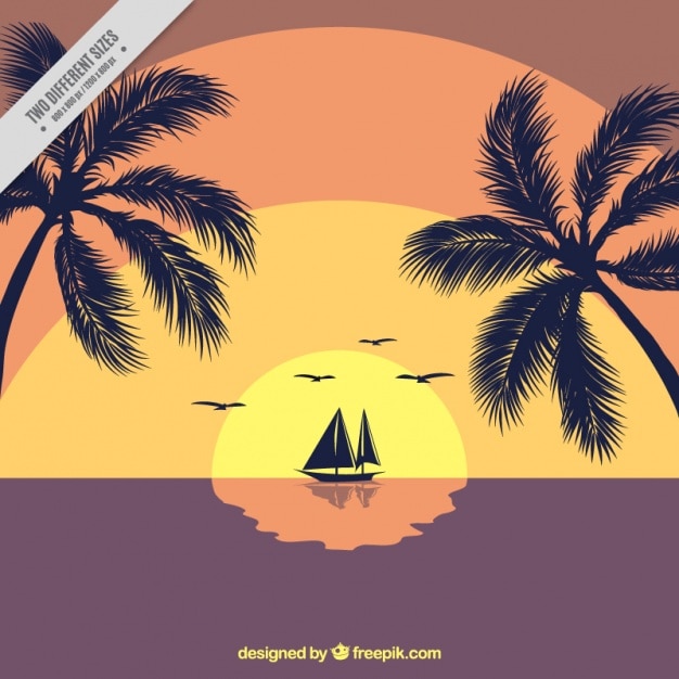 Free vector sailing boat at sunset