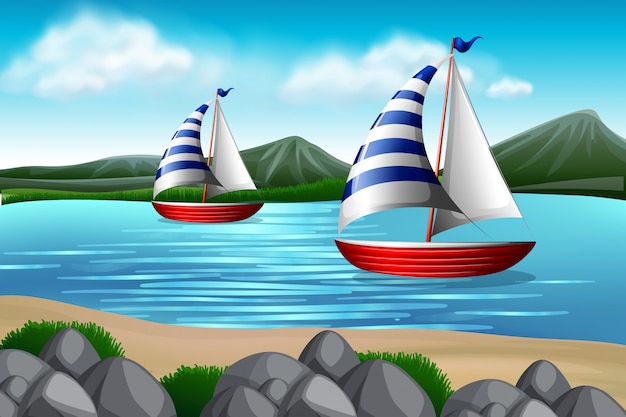 Free vector sailing boats in the sea