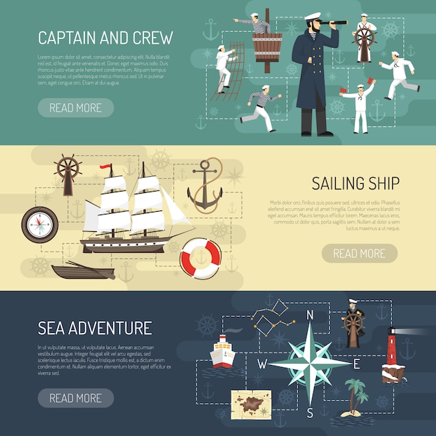 Free vector sailing horizontal banners webpage design