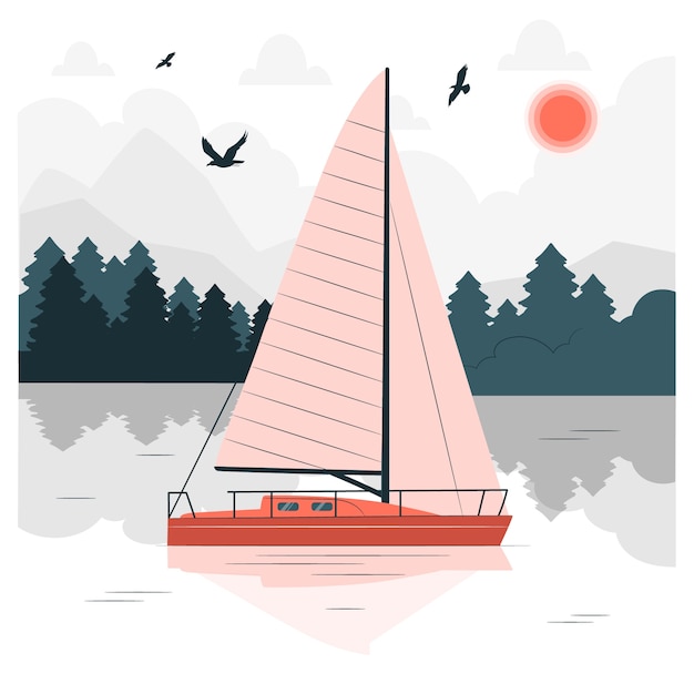 Free vector sailing on lake concept illustration