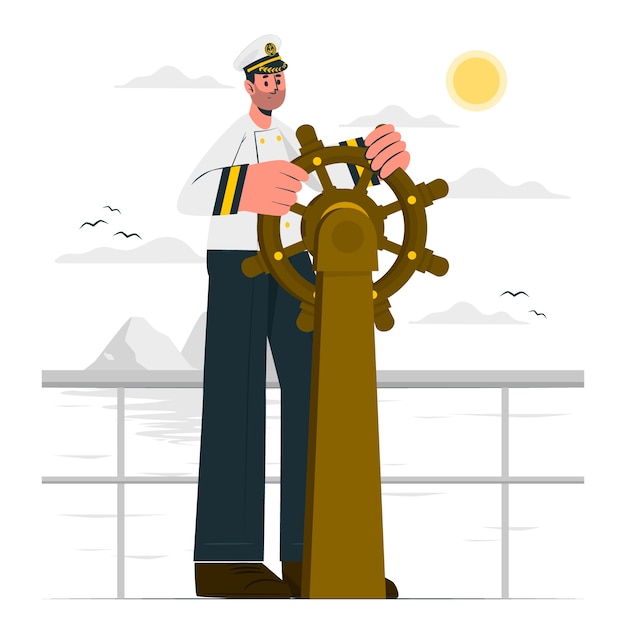Free vector sailor holding steering wheel concept illustration